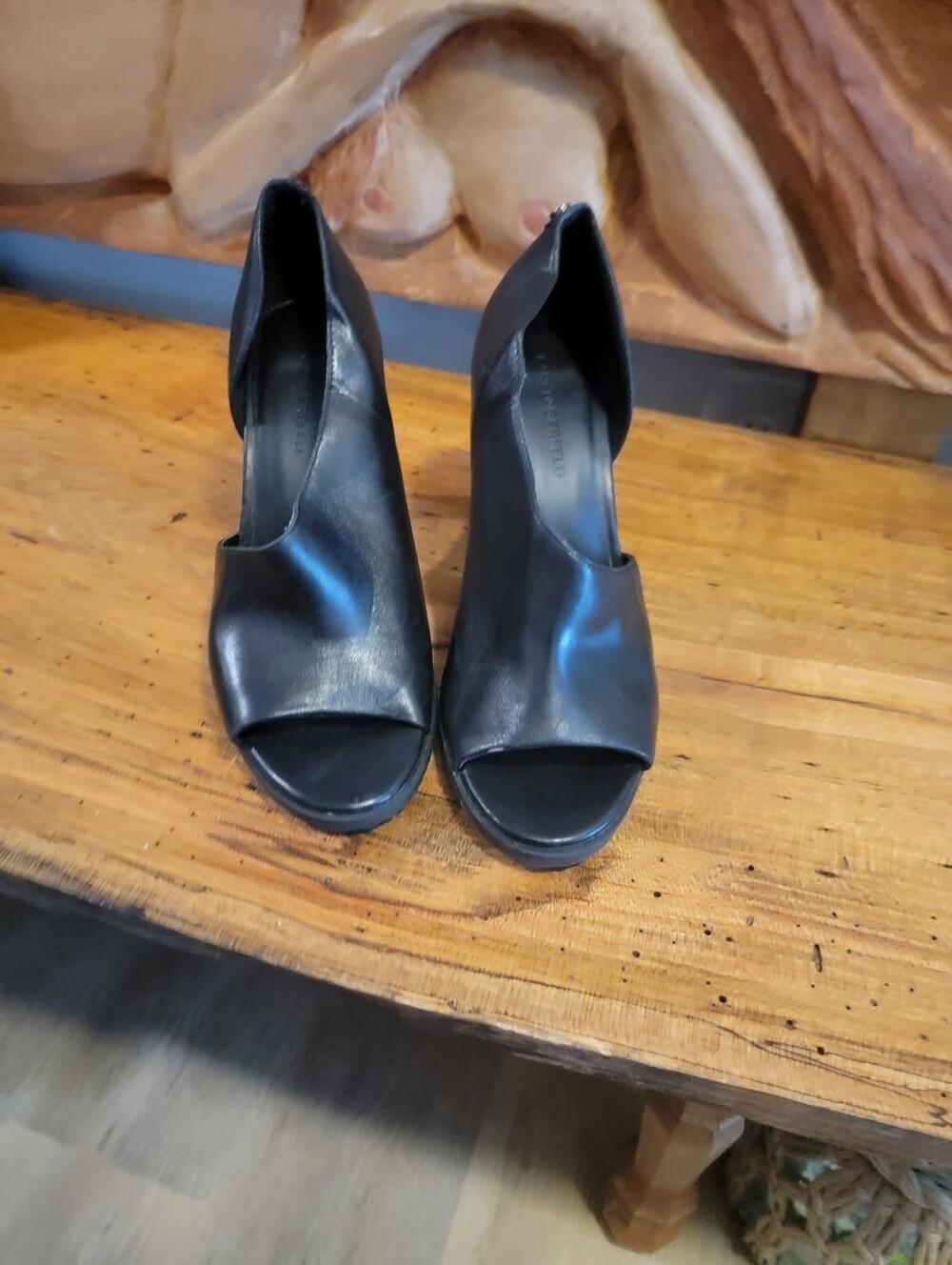 Karl Lagerfeld Brette Size 10 Black Open-Toe Leather Stiletto 4" Heels